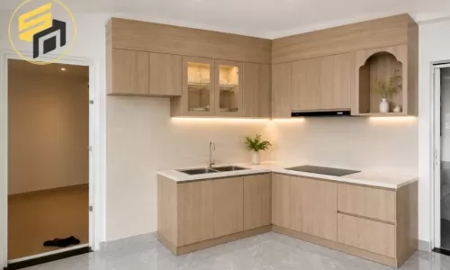 Bàn giao căn bếp vân gỗ Cho Anh Lành ở Tân Bình