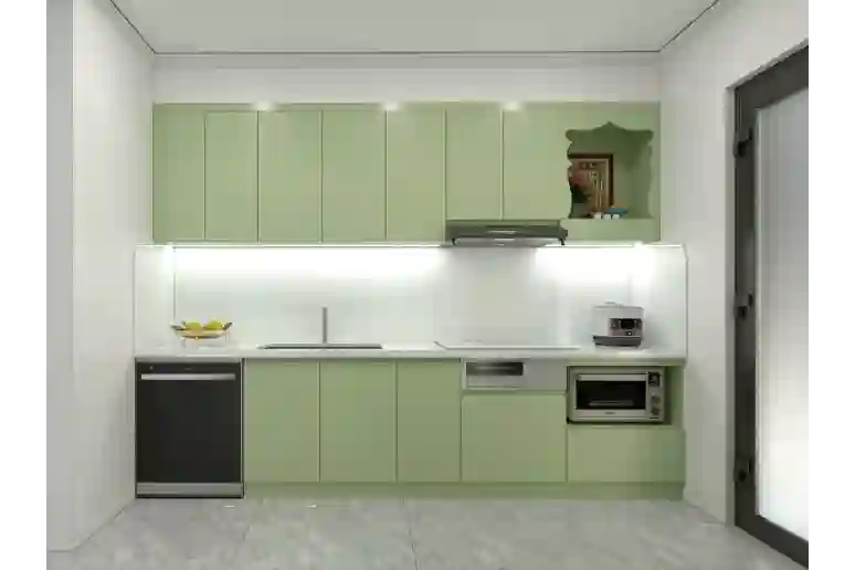 Tủ bếp chữ I MDF chống ẩm An Cường màu xanh sage 