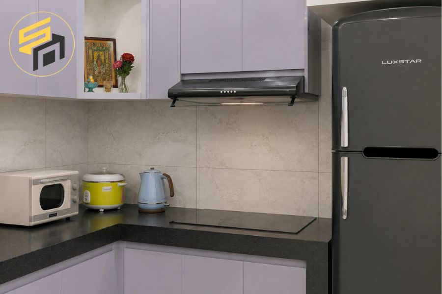 Dự án bàn giao tủ bếp chữ L màu Lavender cho anh Thầu tại Bình Dương