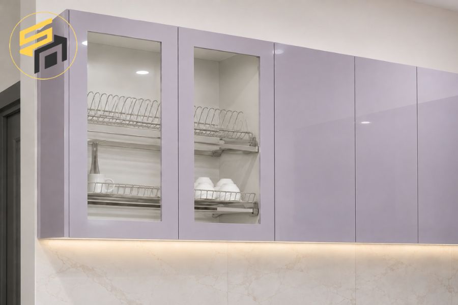 Dự án bàn giao tủ bếp chữ L màu Lavender cho anh Thầu tại Bình Dương